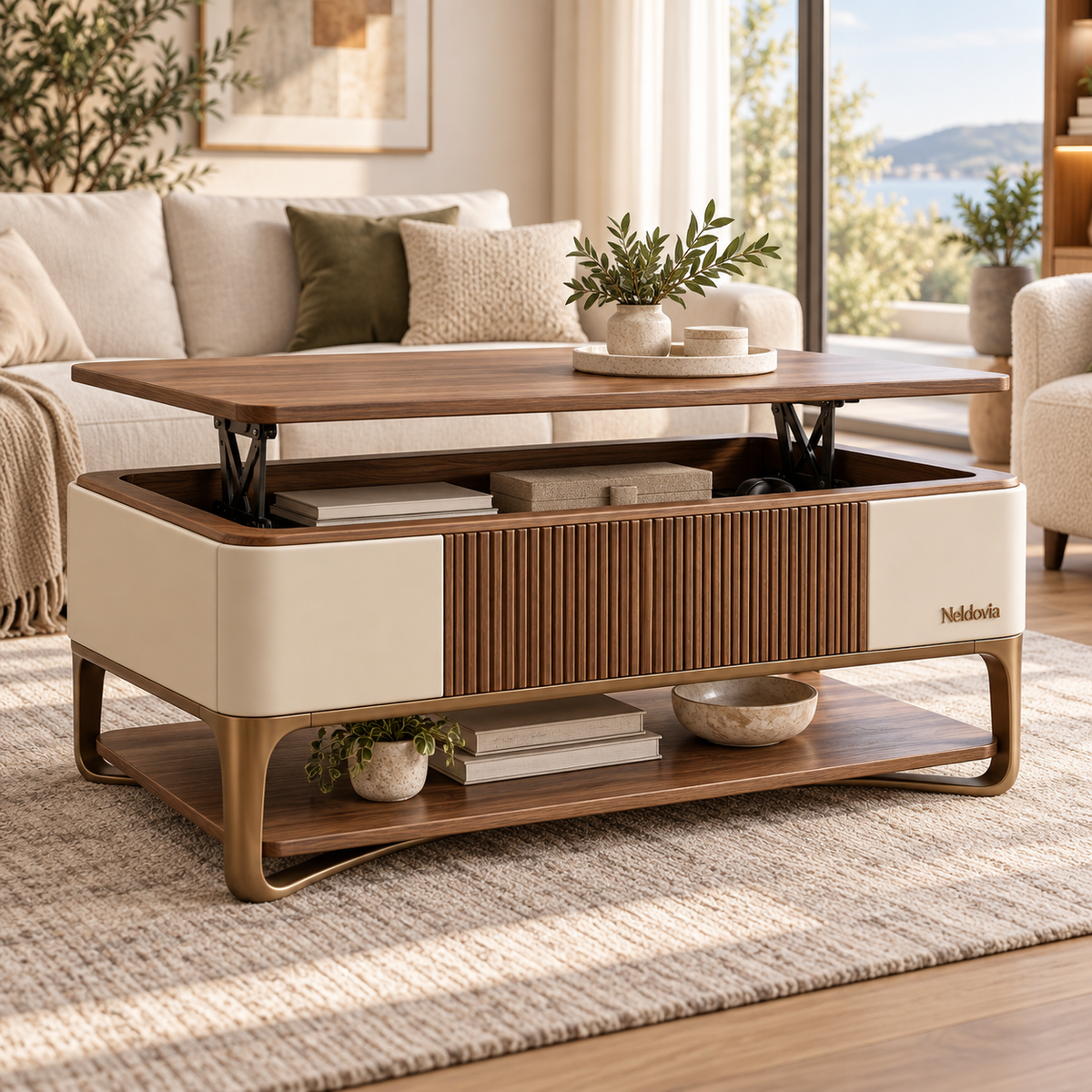 Neldovia LiftNest Lift-Top Coffee Table with Hidden Storage