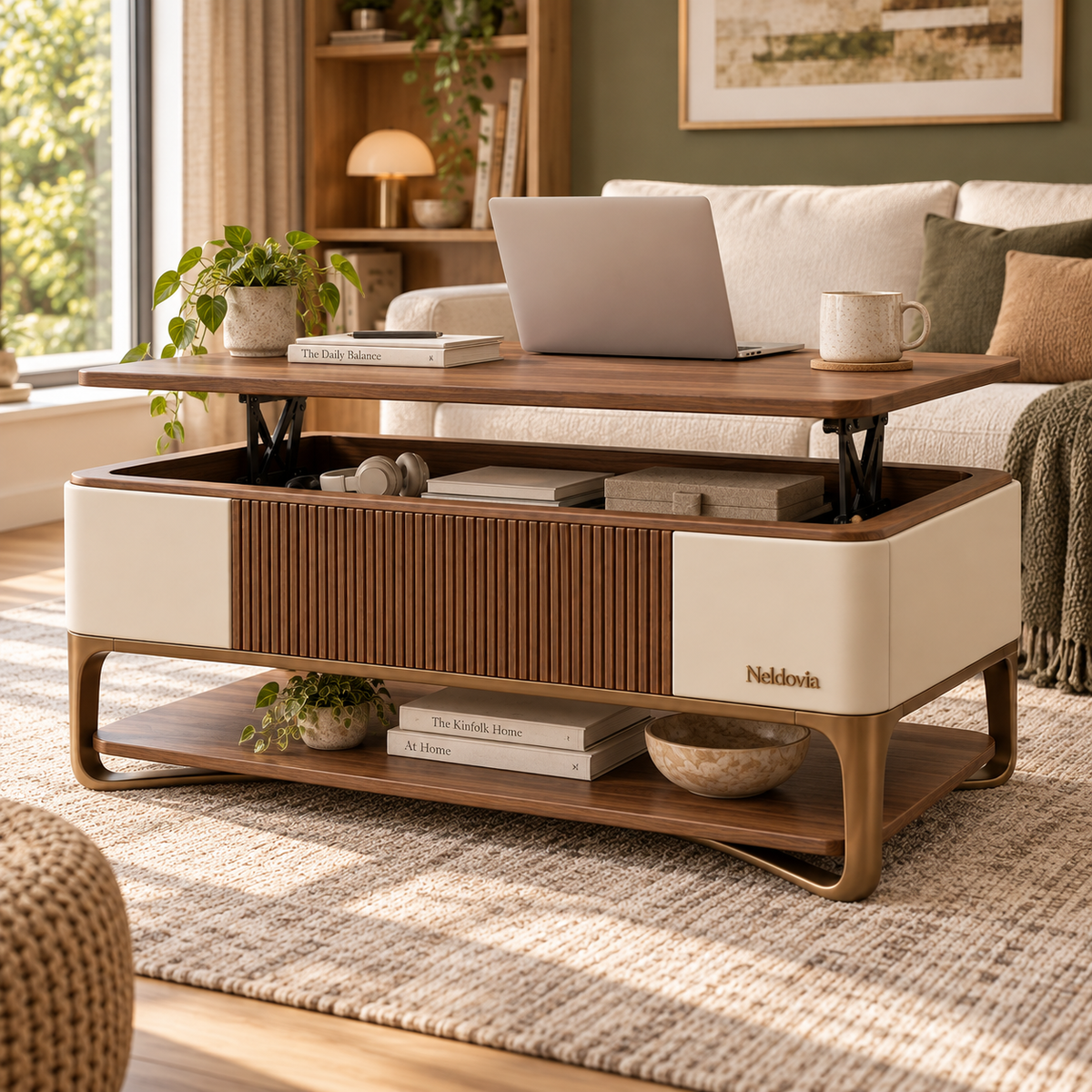 Neldovia LiftNest Lift-Top Coffee Table with Hidden Storage