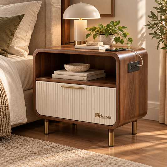 Neldovia ChargeNest Nightstand with Drawer and Open Shelf