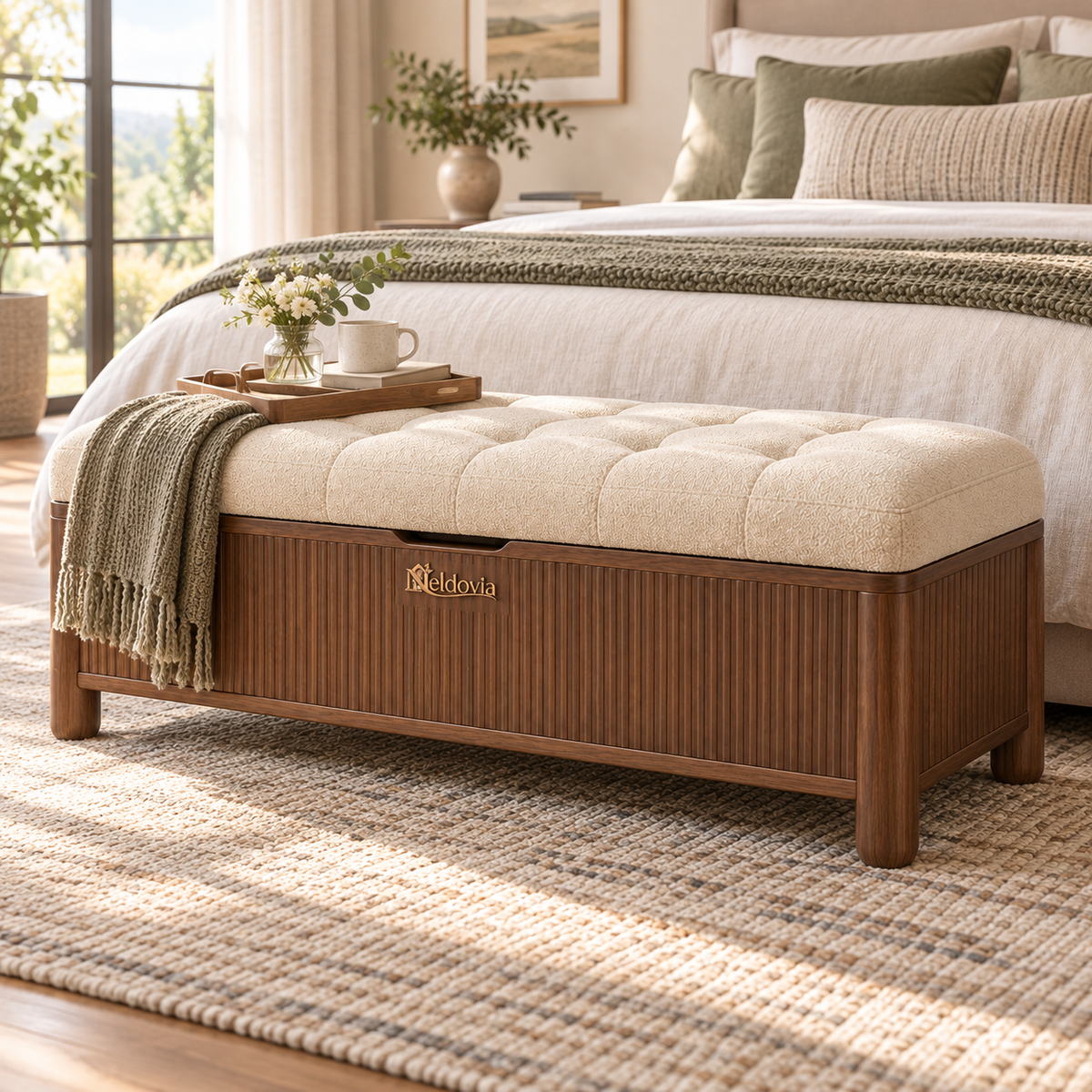 Neldovia SoftLoom Storage Bench with Upholstered Seat